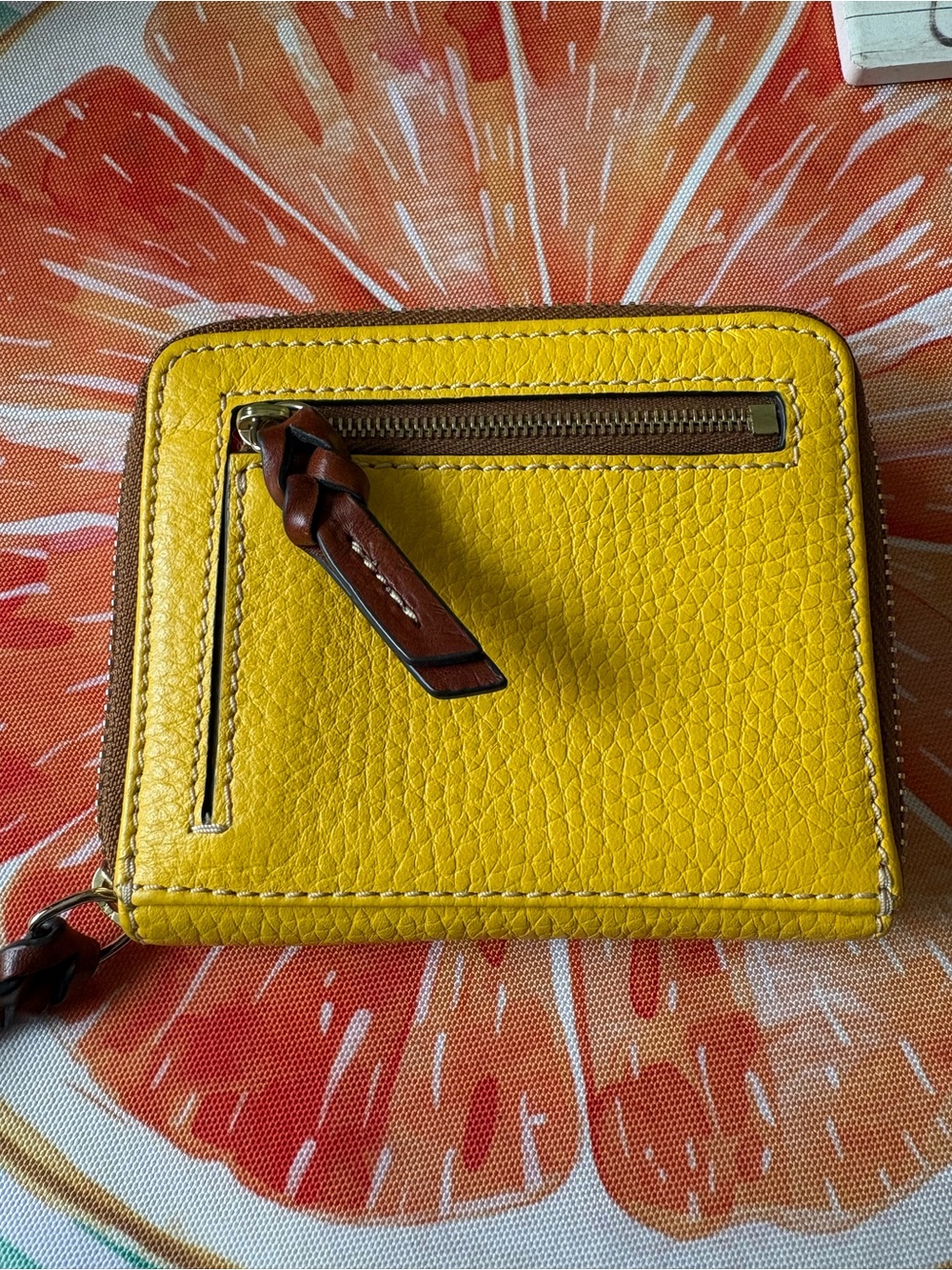 Dooney & Bourke Yellow Pebbled Leather Zip-Around Wallet with Logo Plaque - Picture 4 of 13